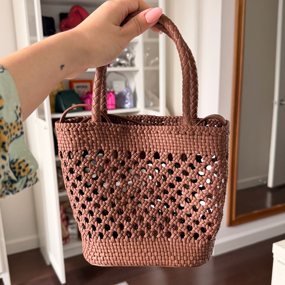 LOFT Brown Faux Leather Woven Handbag with Crossbody Strap